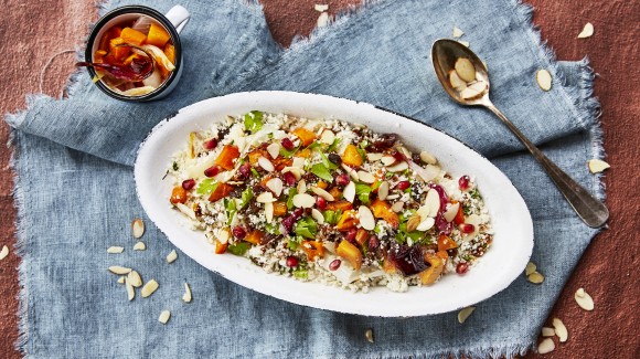 Arroz de coliflor con calabaza y almendras