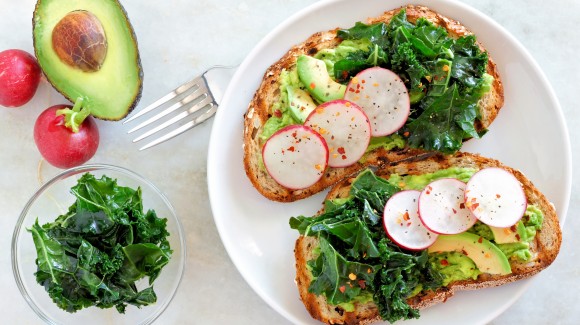 Avocado, radish and kale sandwich