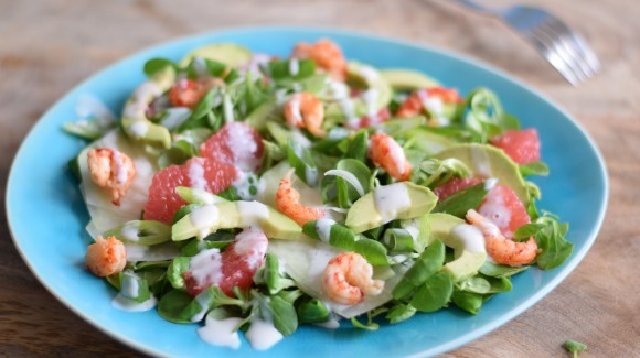 Salat mit Krebsen, Kohlrabi und Grapefruit
