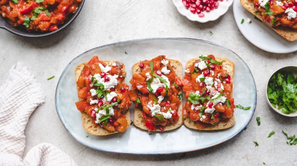 Summer caponata with peach and apple