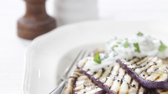 Grilled aubergine with fresh mint yoghurt Grilled aubergine with fresh mint yoghurt