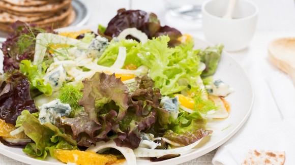 Eichblatt Salat mit Fenchel, Orangen und Blauschimmelkäse