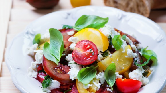 Heirloom tomatoes and goats curd salad