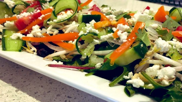 Garden salad with feta and roasted sunflower seeds