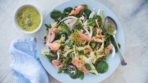 Smoked trout and fennel salad with gremolata dressing