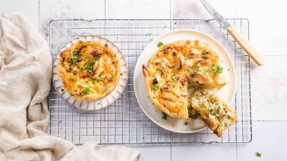 Quiche met prei, doperwtjes en kip