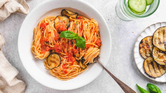 Pasta alla norma met gegrilde aubergine