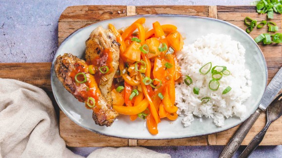 Sweet and Sour Fried Drumsticks with Peppers and Pineapple