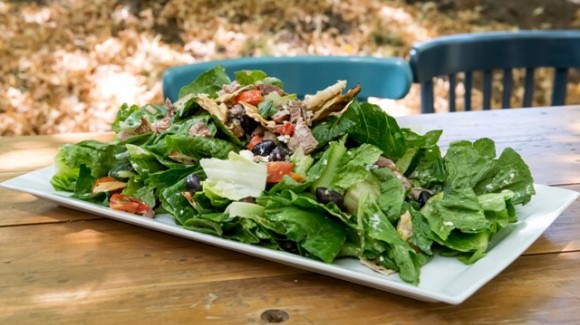 Roast lamb souvlaki salad