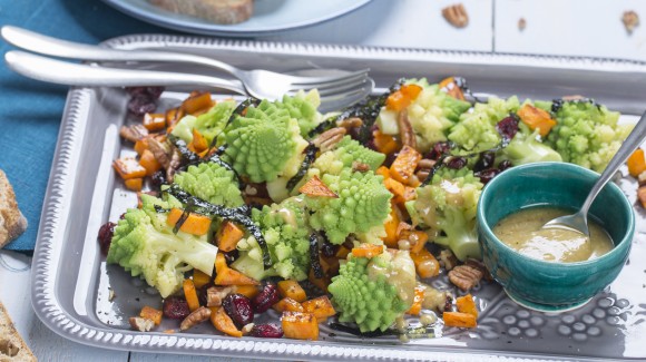 Romanesco and sweet potato salad with tahini