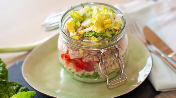 Crisp romaine lettuce in a jar