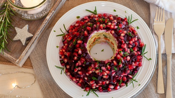 Layer Salad with beetroot and pomegranate