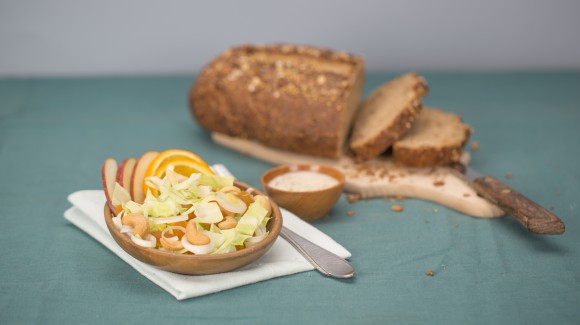 Cabbage salad with apricots and almonds