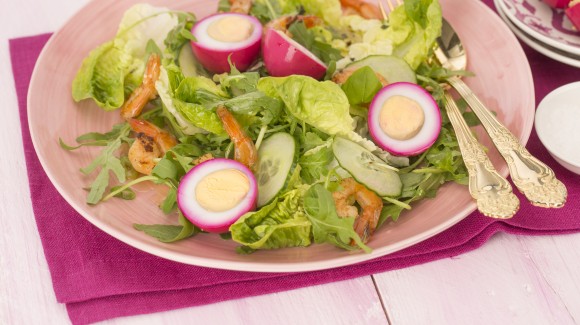 Fuchsia red beet pickled eggs