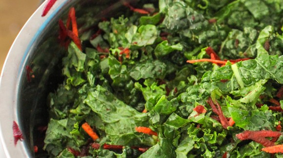 Kale, carrot and beetroot rainbow salad