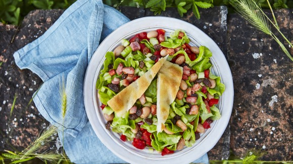 Salanova® con fagioli, uvetta, peperoni e schiacciata toscana Salanova® con fagioli, uvetta, peperoni e schiacciata toscana