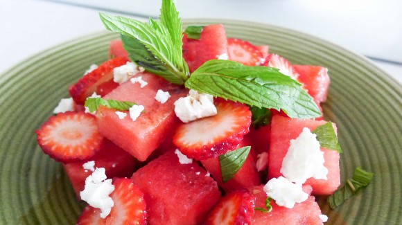Strawberry watermelon and feta salad