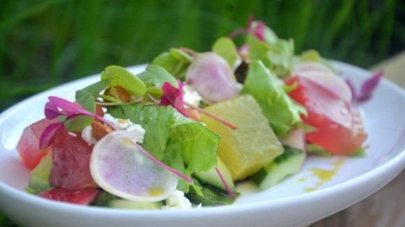 Watermelon, cucumber and java apple salad