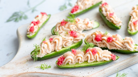 Mini cucumbers with salmon mousse