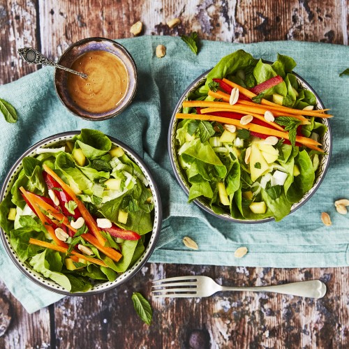 Asian Style Salad With Carrots Mango Mint And Peanut Dressing